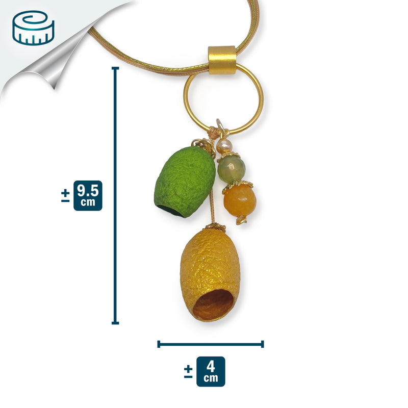 COCOON SILKE NECKLACE - Handmade - 24K gold-plated - Synthetic silk cords, agate, silk cocoons