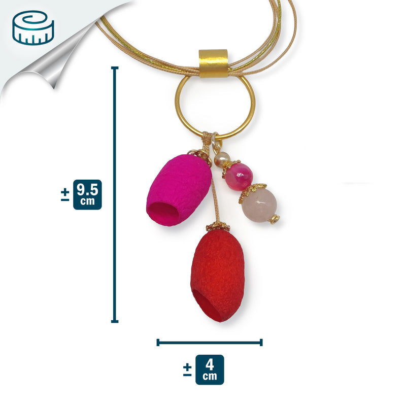 COCOON SILKE NECKLACE - Handmade - 24K gold-plated - Synthetic silk cords, agate, silk cocoons