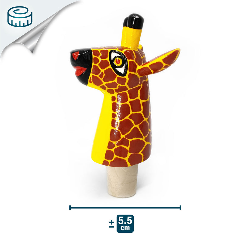 DECORATIVE BOTTLE STOPPER - The carnival giraffe - Hand-carved and painted wood