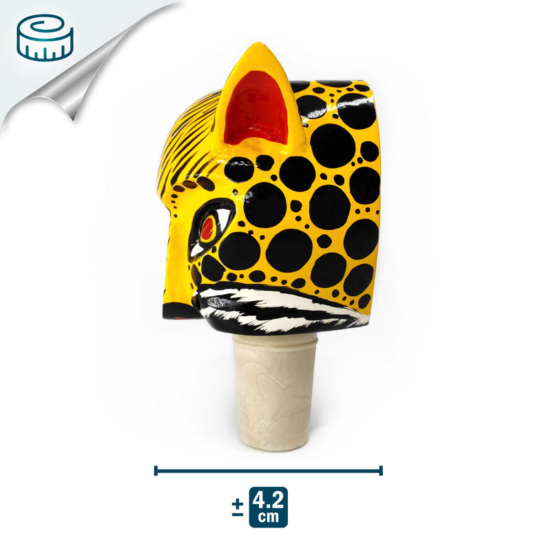 ROLHA DECORATIVA PARA GARRAFAS - O jaguar do carnaval - Madeira esculpida e pintada à mão
