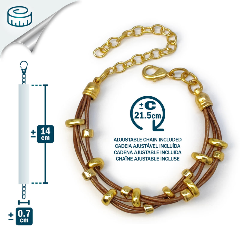 PULSEIRA LÚMEN - Feita à mão - Banhada a ouro de 24 quilates - Couro