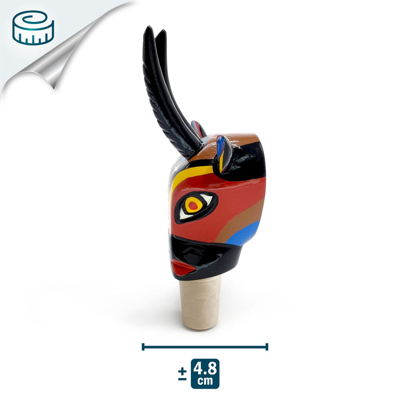 DECORATIVE BOTTLE STOPPER - The carnival goat - Hand-carved and painted wood