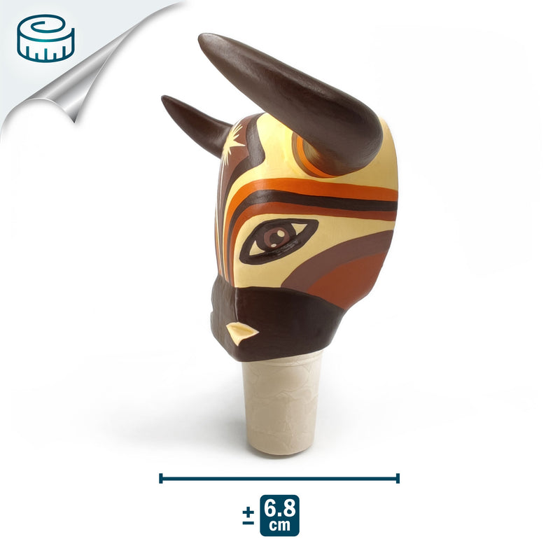 ROLHA DECORATIVA PARA GARRAFAS - O touro do carnaval - Madeira esculpida e pintada à mão