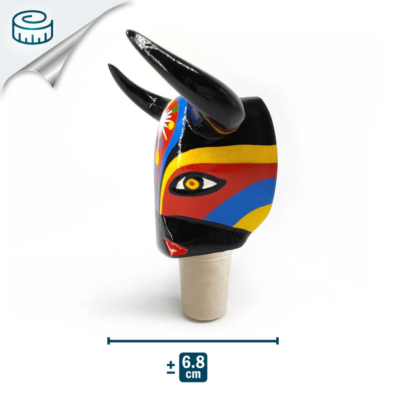 DECORATIVE BOTTLE STOPPER - The carnival bull - Hand-carved and painted wood