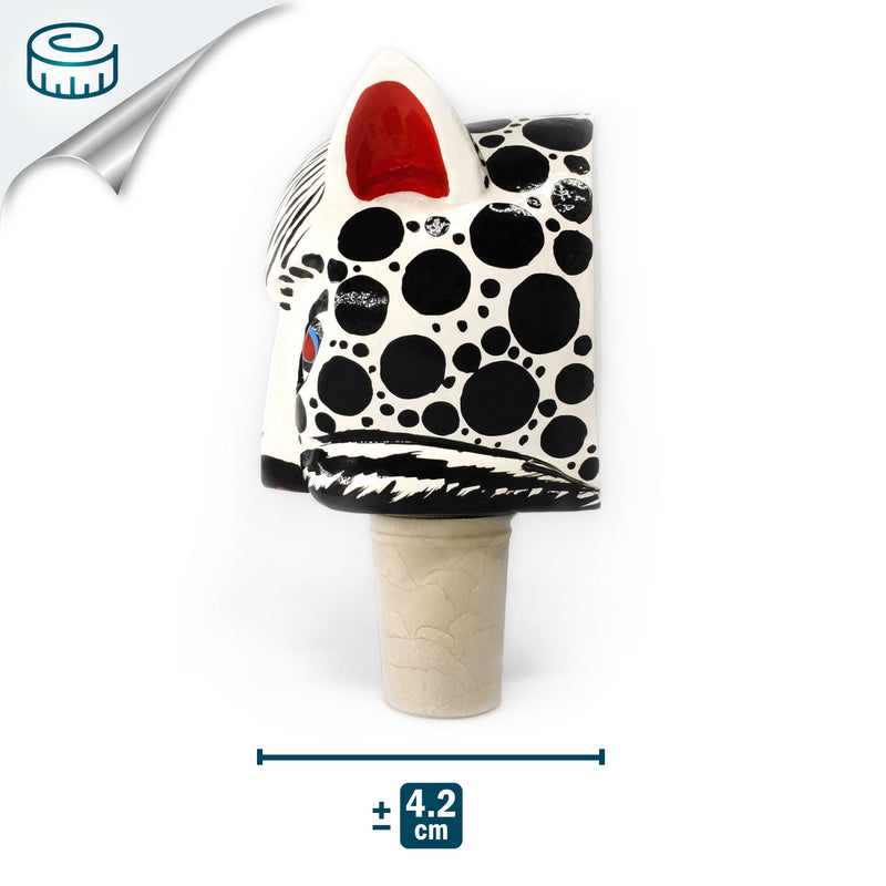 DECORATIVE BOTTLE STOPPER - The carnival white tiger - Hand-carved and painted wood