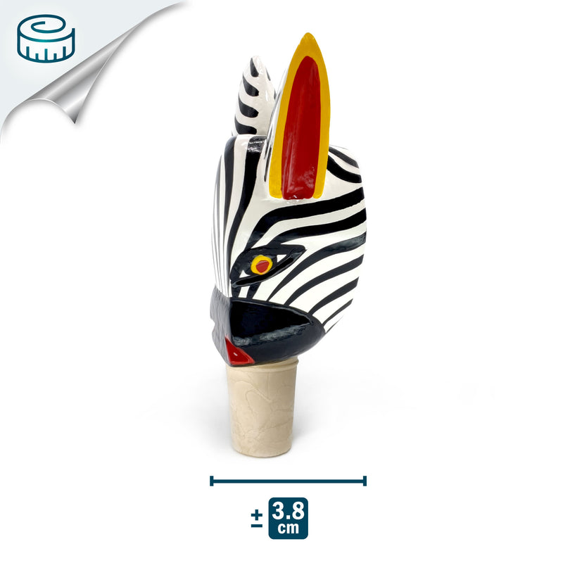 DECORATIVE BOTTLE STOPPER - The carnival zebra - Hand-carved and painted wood