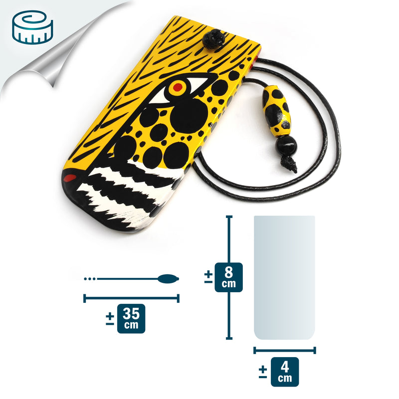 MINI BOOKMARK - The carnival jaguar - Hand-carved and painted wood, strong and long-lasting cord