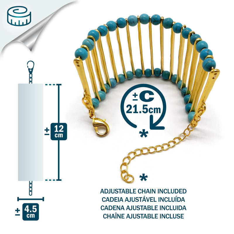 BRACELETE ELEGANCIA - Feita à mão - Banhada a ouro de 24 quilates - Turquesas