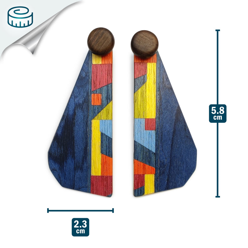 WOODIE TRIO EARRINGS - Handmade - Reversible - Plywood (3 crossed-laid layers of wood veneer)