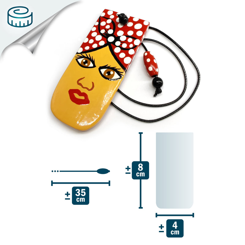 MINI BOOKMARK - The Barranquillera of the carnival - Hand-carved and painted wood, strong and long-lasting cord