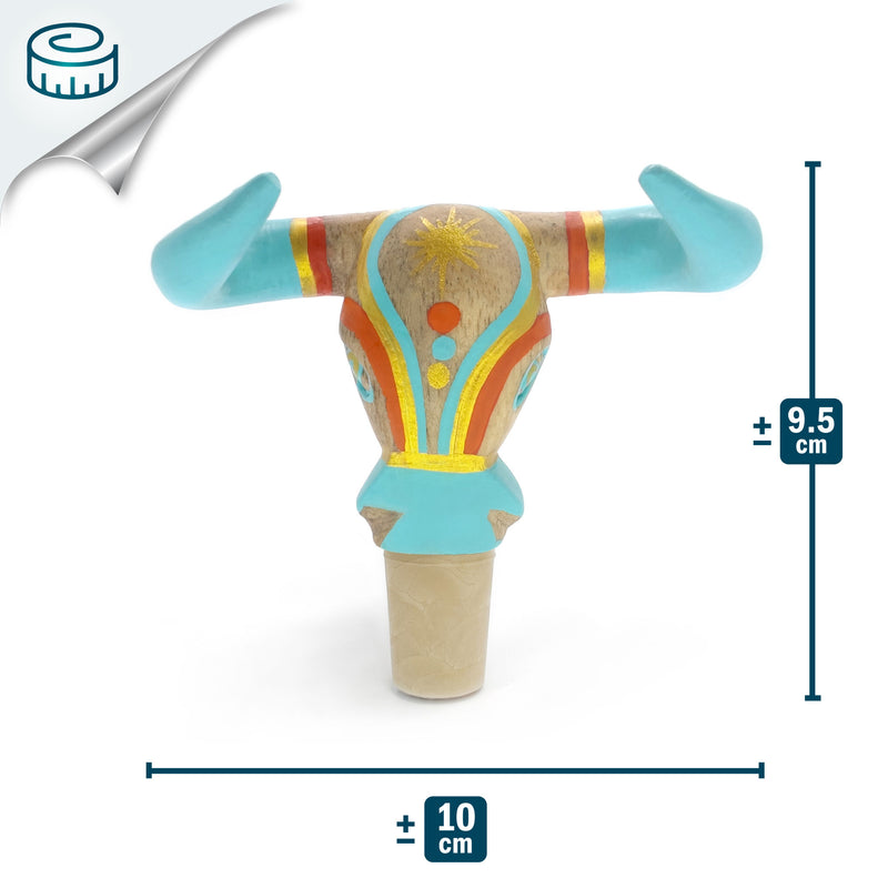 DECORATIVE BOTTLE STOPPER - The carnival bull - Hand-carved and painted wood