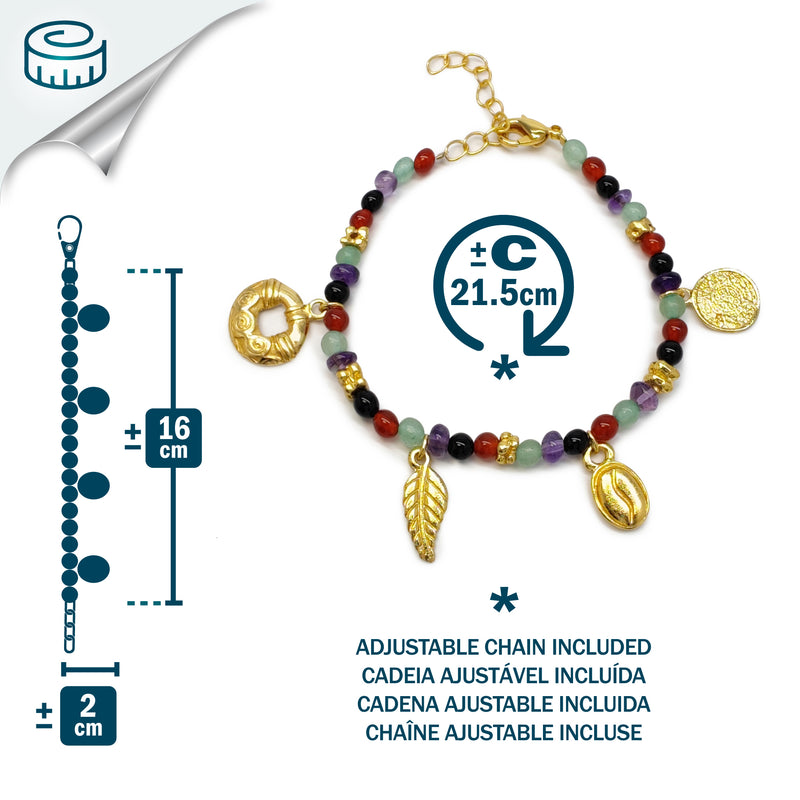 PULSEIRA ARCOÍRIS - Feita à mão - Banhada a ouro de 24 quilates - Ágatas, ônix, jades e ametistas