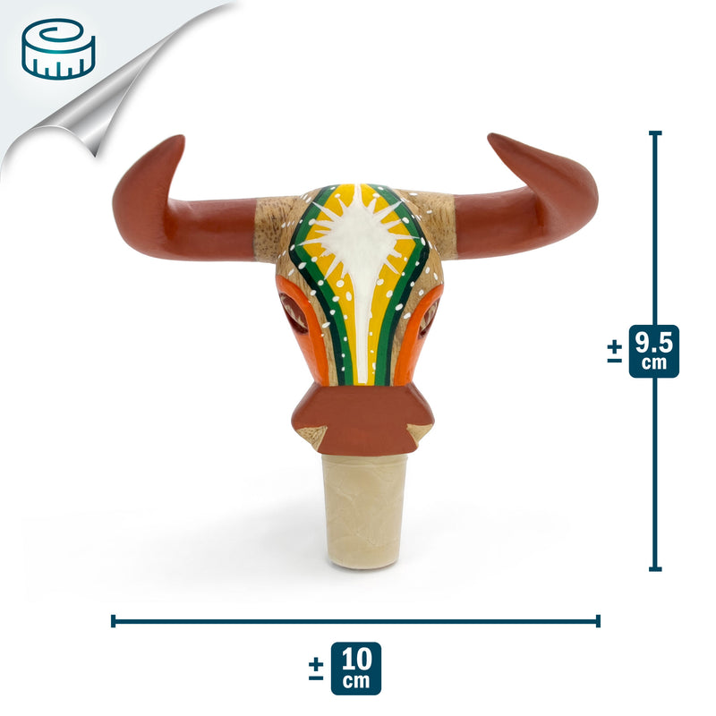 DECORATIVE BOTTLE STOPPER - The carnival bull - Hand-carved and painted wood