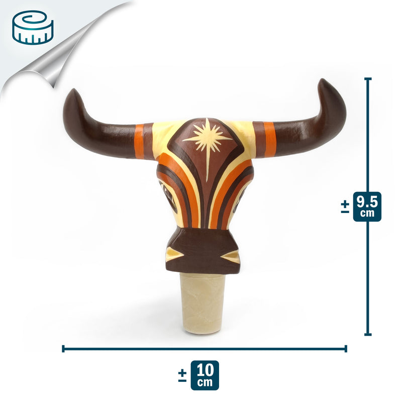 ROLHA DECORATIVA PARA GARRAFAS - O touro do carnaval - Madeira esculpida e pintada à mão