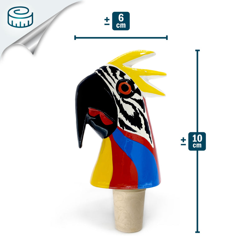 ROLHA DECORATIVA PARA GARRAFAS - A arara do carnaval - Madeira esculpida e pintada à mão