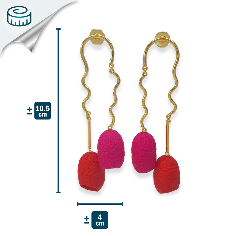 COCOON TWIN EARRINGS - Handmade - 24K gold-plated - Silk cocoons