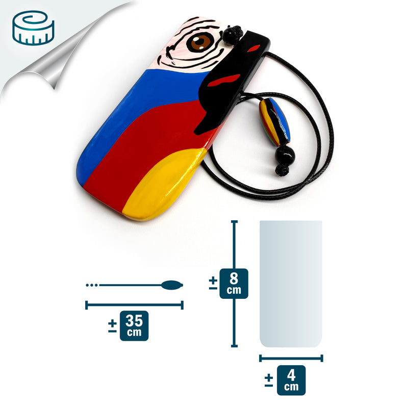 MINI BOOKMARK - The carnival macaw - Hand-carved and painted wood, strong and long-lasting cord