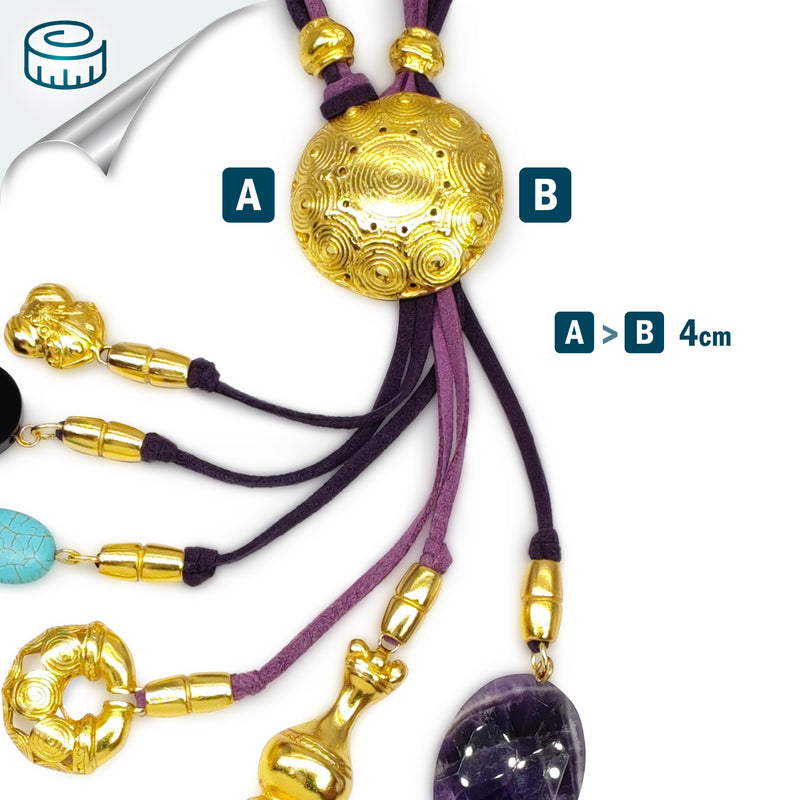 CORDÚLA NECKLACE - Handmade - 24K gold-plated - Leather, semi-precious stones