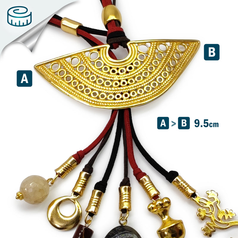 CORDÚLA NECKLACE - Handmade - 24K gold-plated - Leather, semi-precious stones