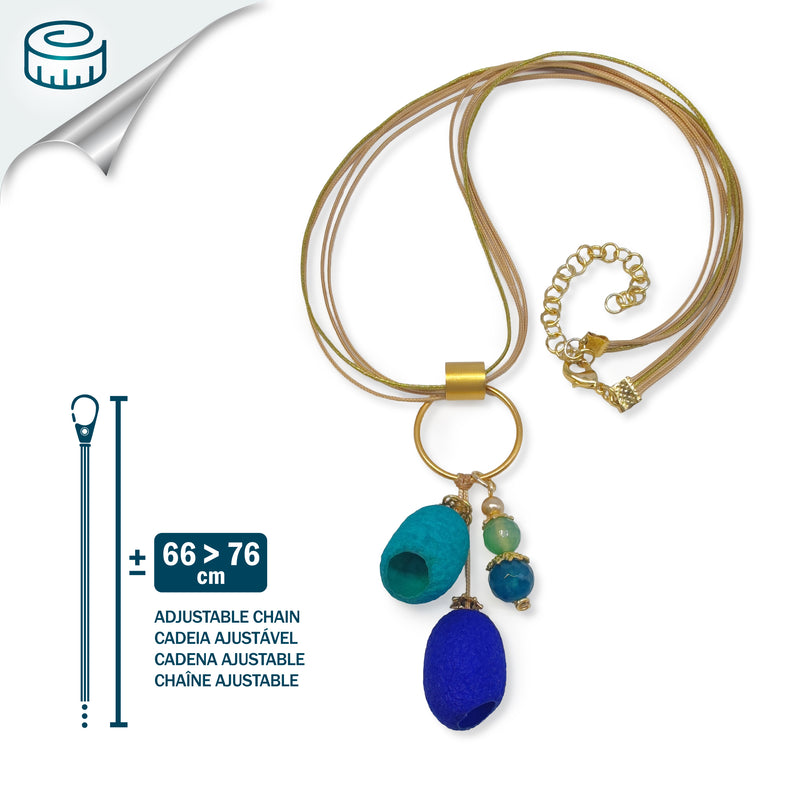 COCOON SILKE NECKLACE - Handmade - 24K gold-plated - Synthetic silk cords, agate, silk cocoons
