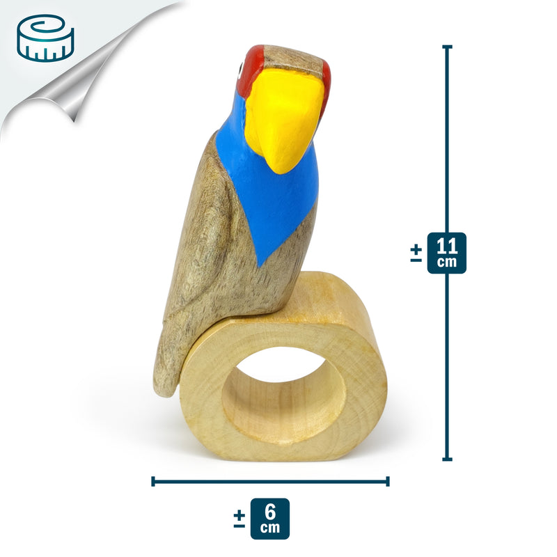 ANILLO DE SERVILLETA DECORATIVO - Guacamayo - Madera tallada y pintada a mano