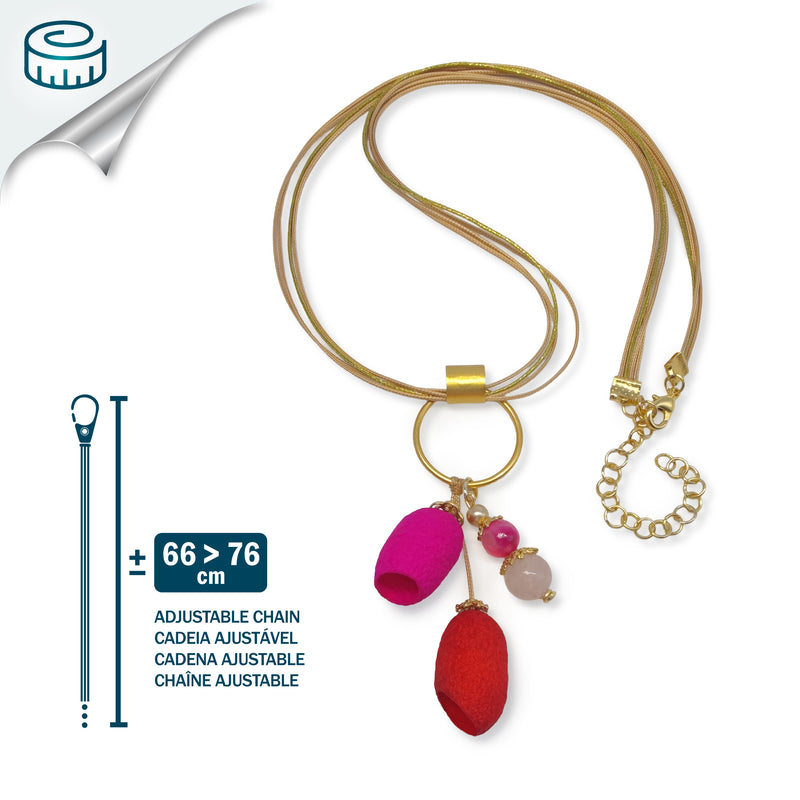 COCOON SILKE NECKLACE - Handmade - 24K gold-plated - Synthetic silk cords, agate, silk cocoons