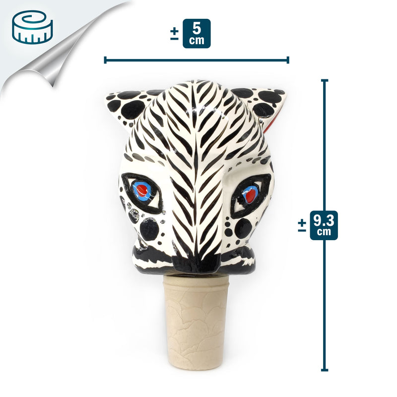 DECORATIVE BOTTLE STOPPER - The carnival white tiger - Hand-carved and painted wood