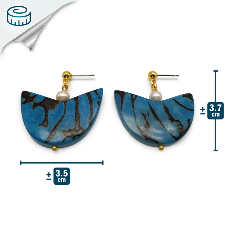 BRINCOS PALMA - Feitos à mão - Banhados a ouro de 24 quilates - Tagua (marfim vegetal), pérolas cultivadas