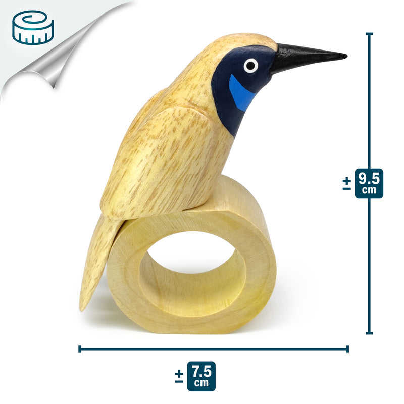 ARGOLA DE GUARDANAPO DECORATIVA - Melro-de-cauda-grande - Madeira esculpida e pintada à mão