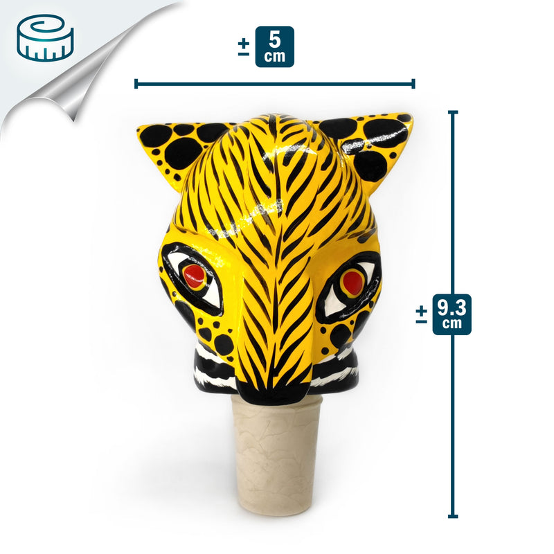 ROLHA DECORATIVA PARA GARRAFAS - O jaguar do carnaval - Madeira esculpida e pintada à mão