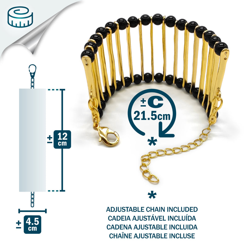BRACELETE ELEGANCIA - Feita à mão - Banhada a ouro de 24 quilates - Ónix