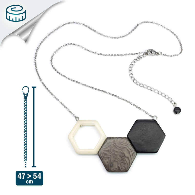 TRIPTYCH NECKLACE - Handmade - Stainless steel - Tagua (vegetable ivory)