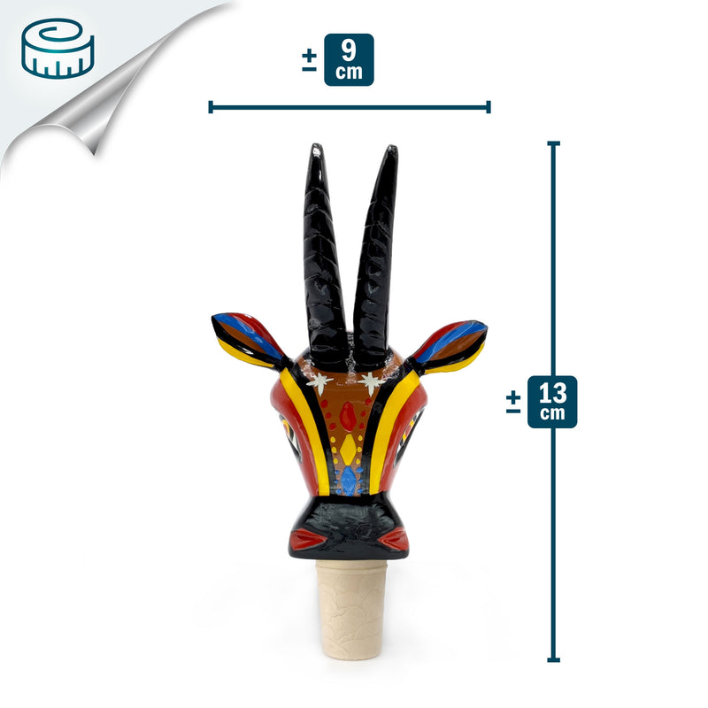 DECORATIVE BOTTLE STOPPER - The carnival goat - Hand-carved and painted wood