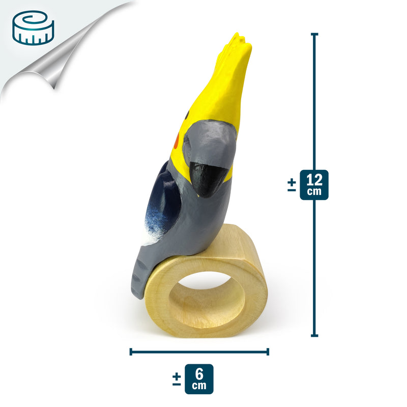 ARGOLA DE GUARDANAPO DECORATIVA - Cacatua - Madeira esculpida e pintada à mão