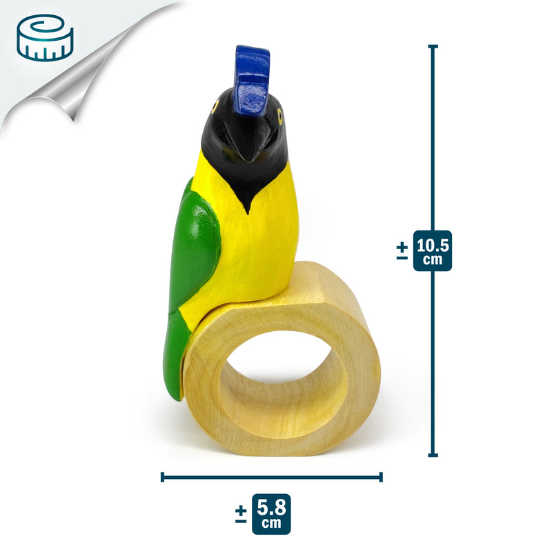 DECORATIVE NAPKIN RING - Green jay - Hand-carved and painted wood