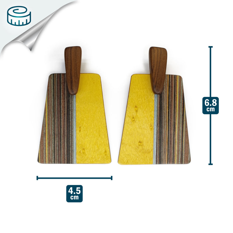 WOODIE TRAPEZE EARRINGS - Handmade - Plywood (3 crossed-laid layers of wood veneer)