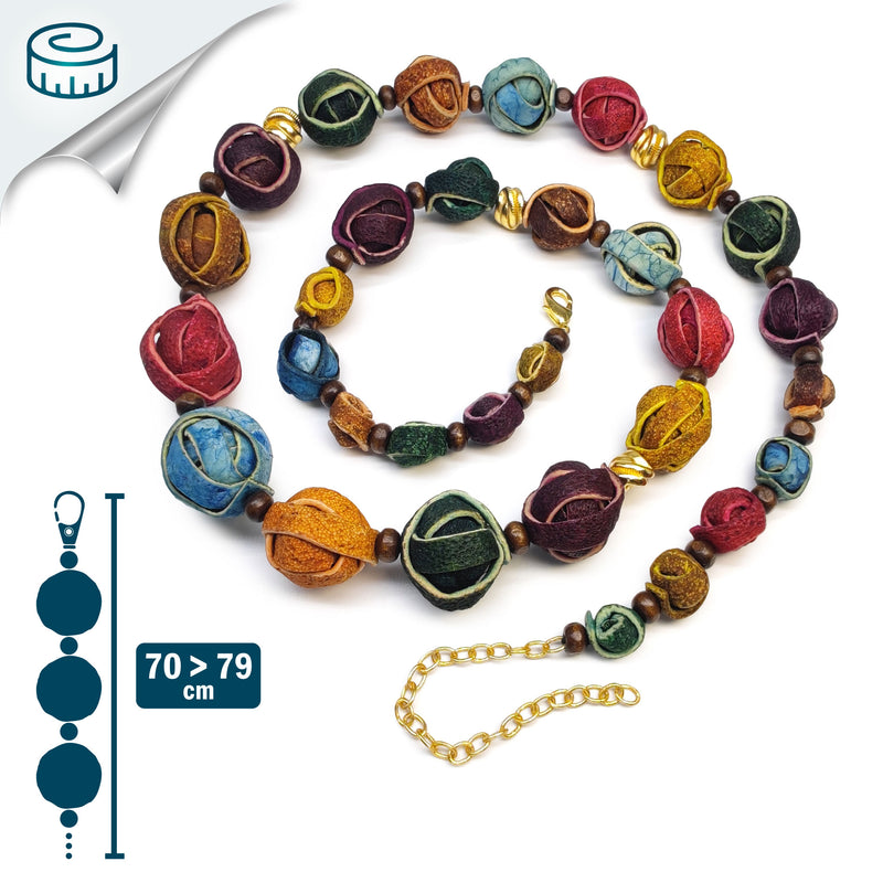 NARANJITA NECKLACE - Handmade - 24K gold-plated - Dyed orange peels, wooden beads