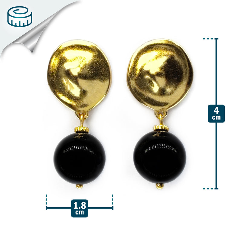 BRINCOS CALIMA - Feitos à mão - Banhados a ouro de 24 quilates - Ónix