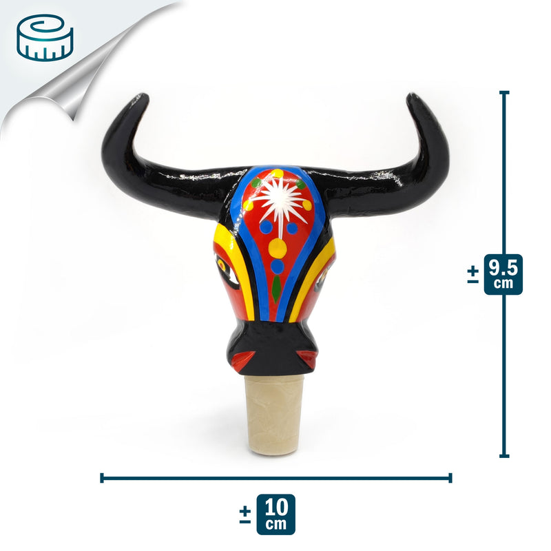 DECORATIVE BOTTLE STOPPER - The carnival bull - Hand-carved and painted wood