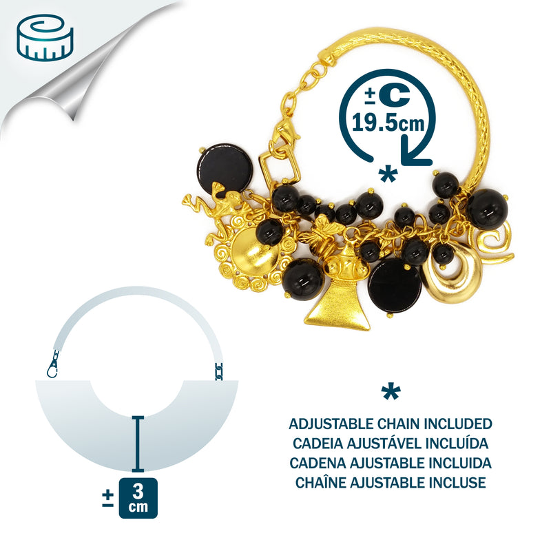 BRACELETE ENCANTO - Feita à mão - Banhada a ouro de 24 quilates - Ónix