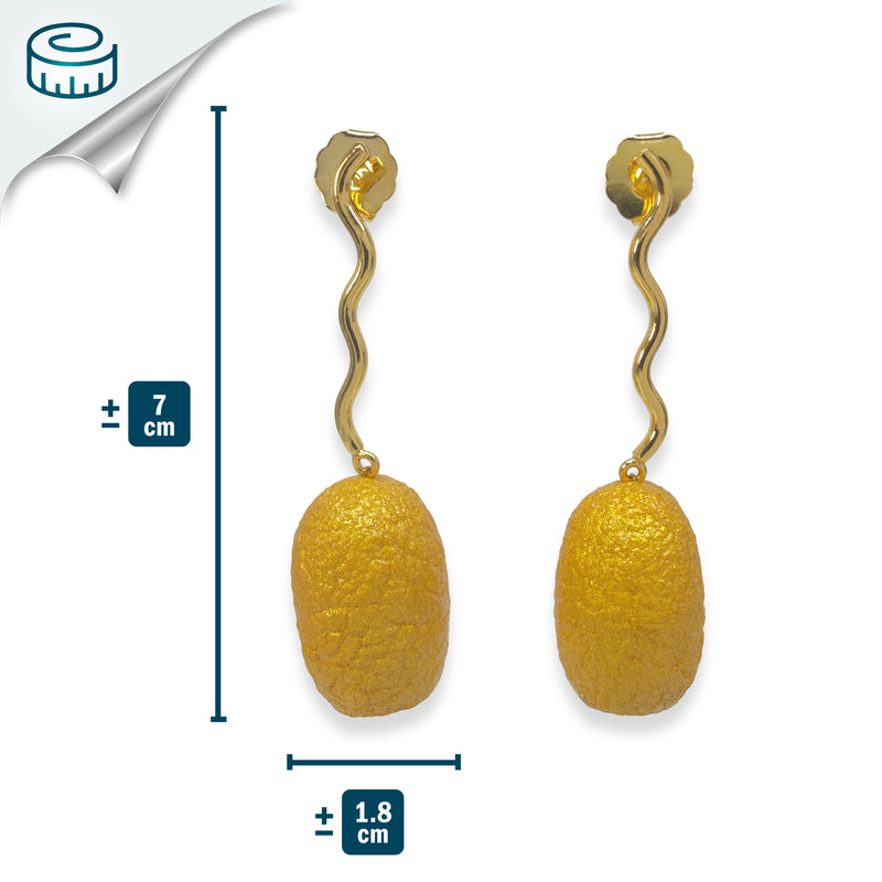 COCOON ECHO EARRINGS - Handmade - 24K gold-plated - Silk cocoons