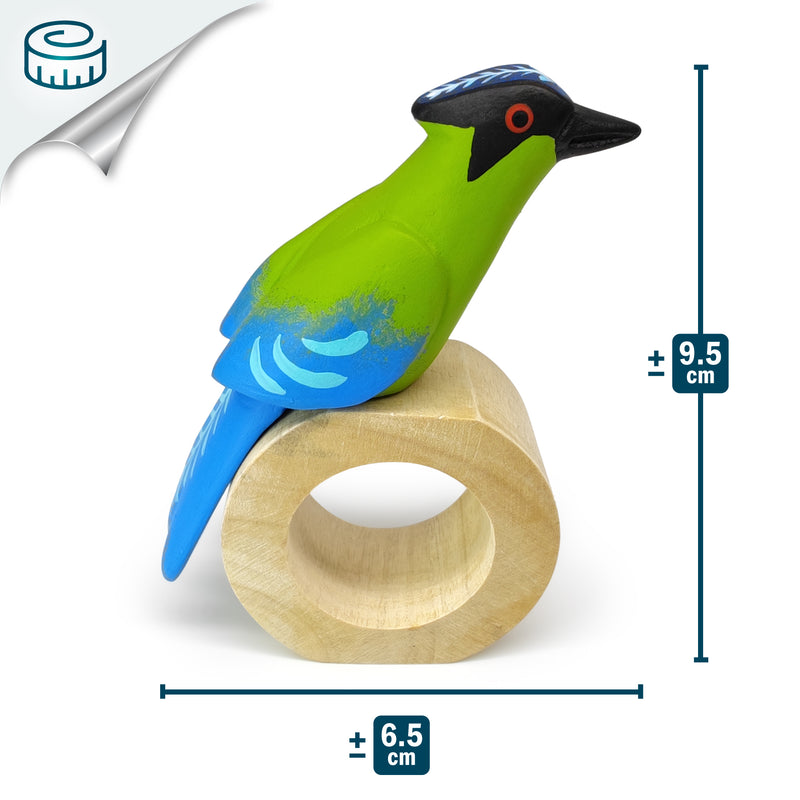 ANILLO DE SERVILLETA DECORATIVO - Momoto amazónico - Madera tallada y pintada a mano