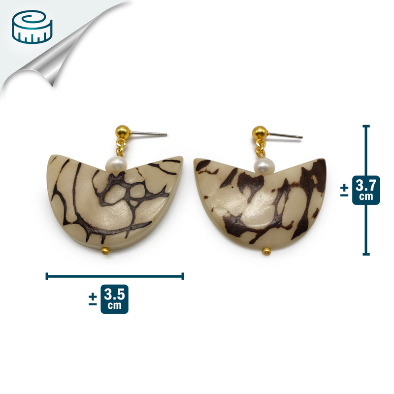PALMA EARRINGS - Handmade - 24K gold-plated - Tagua (vegetable ivory), cultured pearls