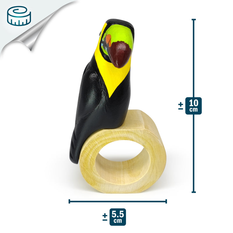 DECORATIVE NAPKIN RING - Toucan - Hand-carved and painted wood