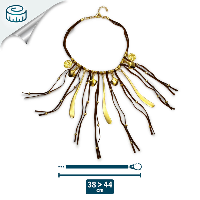 SUÉ NECKLACE - Handmade - 24K gold-plated - Leather