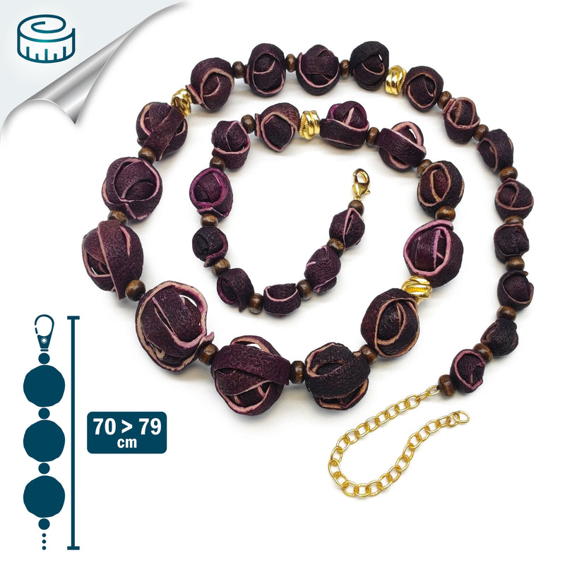 NARANJITA NECKLACE - Handmade - 24K gold-plated - Dyed orange peels, wooden beads