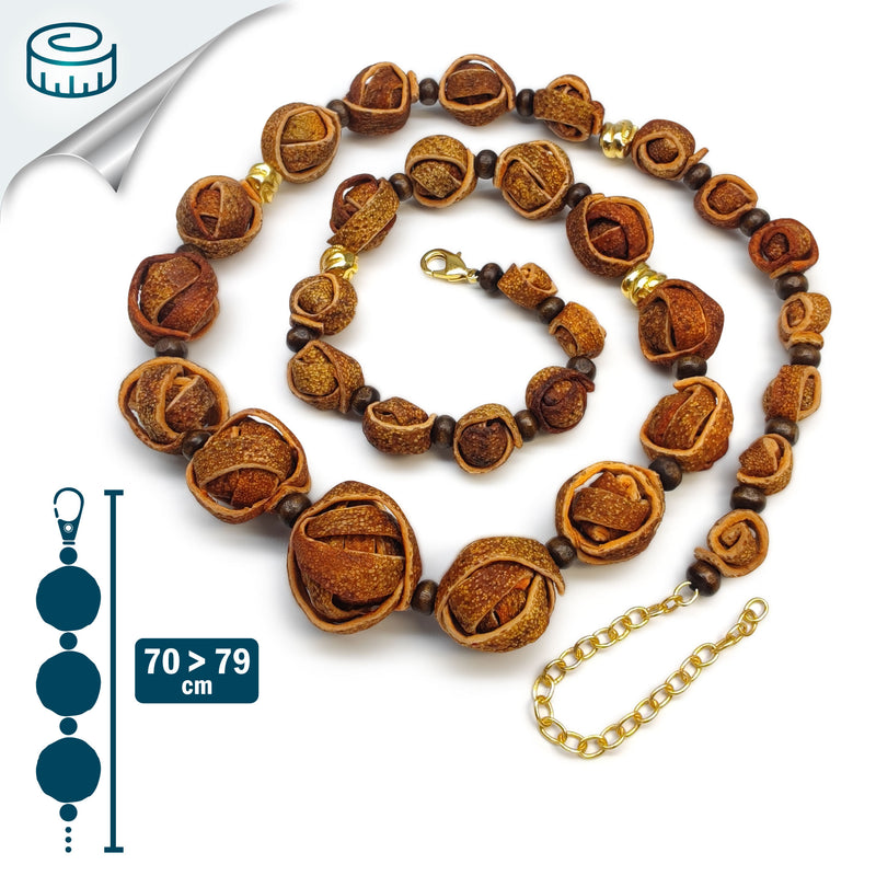 NARANJITA NECKLACE - Handmade - 24K gold-plated - Dyed orange peels, wooden beads