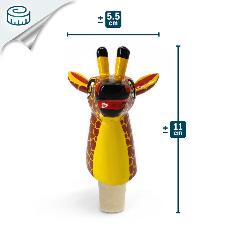 DECORATIVE BOTTLE STOPPER - The carnival giraffe - Hand-carved and painted wood