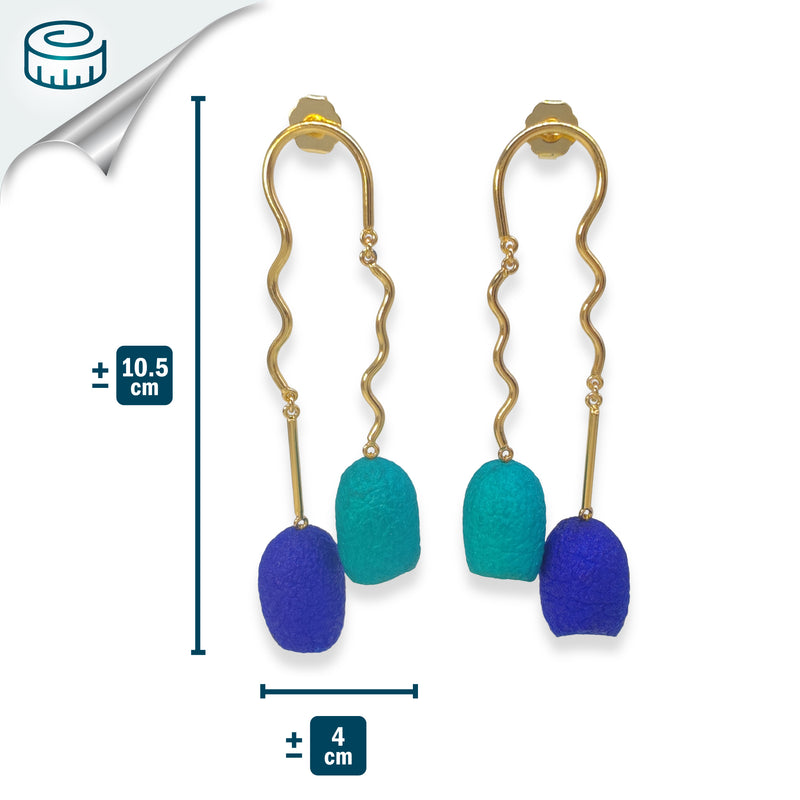 COCOON TWIN EARRINGS - Handmade - 24K gold-plated - Silk cocoons