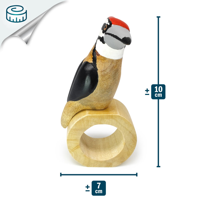 ARGOLA DE GUARDANAPO DECORATIVA - Pica-pau - Madeira esculpida e pintada à mão